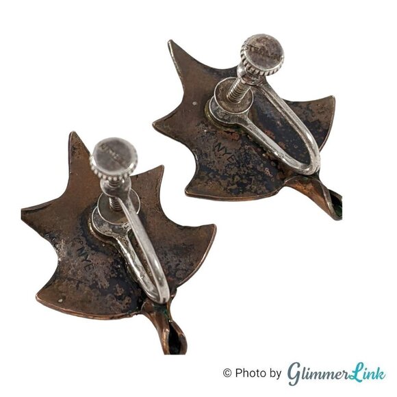 Vintage Stuart NYE Sterling and Copper Leaf Screw Back Earrings - Picture 4 of 6